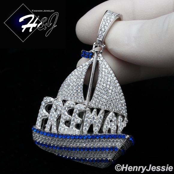 925 STERLING SILVER ICY 3D "FREEWAY" PENDANT*268